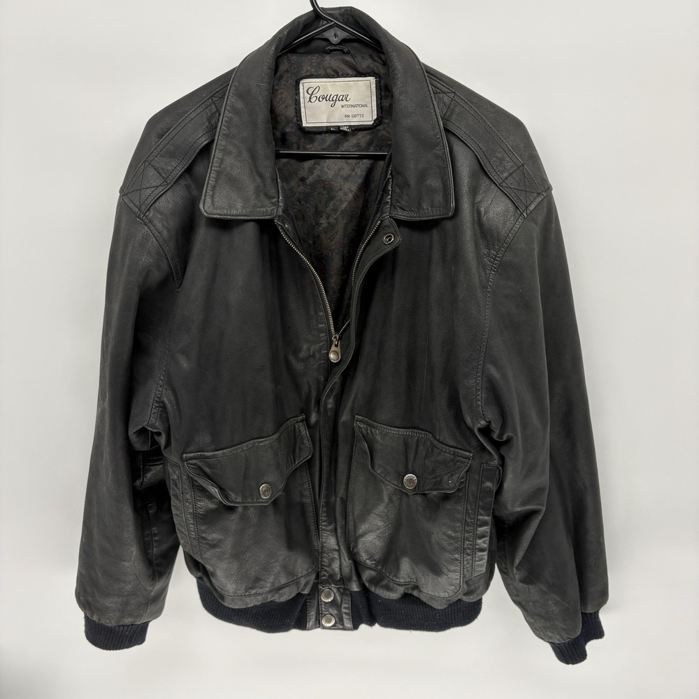 Vintage 80s Cougar A-2 Leather Aviator Bomber Jacket Retro Collared Flight  L